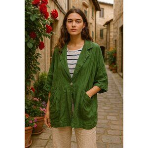 Zelante M/L 90s Blazer 100% Linen Oversized Cardigan Lightweight Casual Jacket